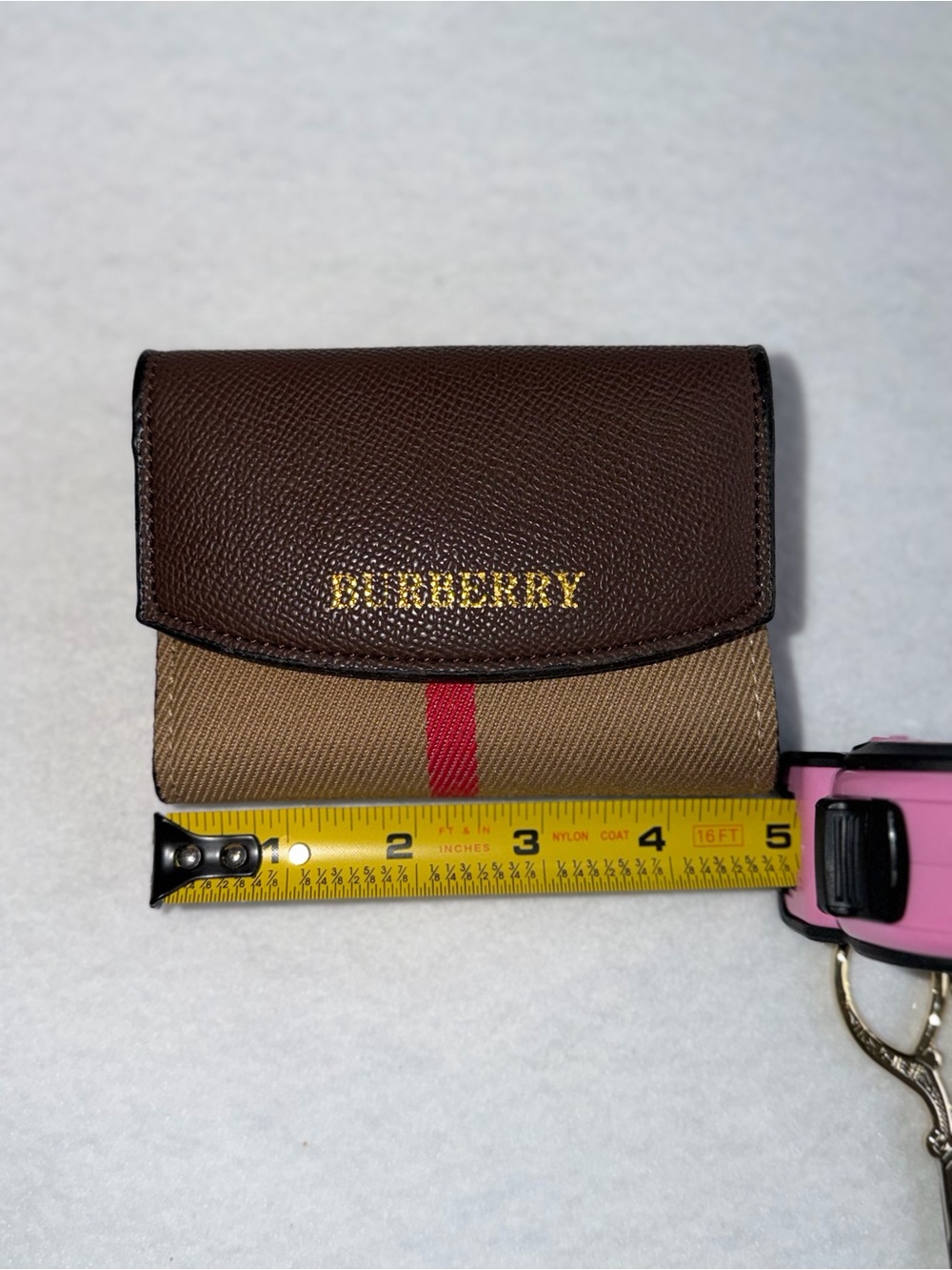 Fashion Brown and Beige Small Wallet with Red Stripe